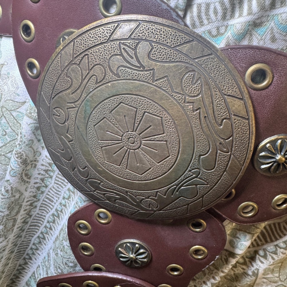 Brown Faux Leather Wide Boho Statement Belt with‎ Ornate Medallion Buckle SM - Picture 2 of 9